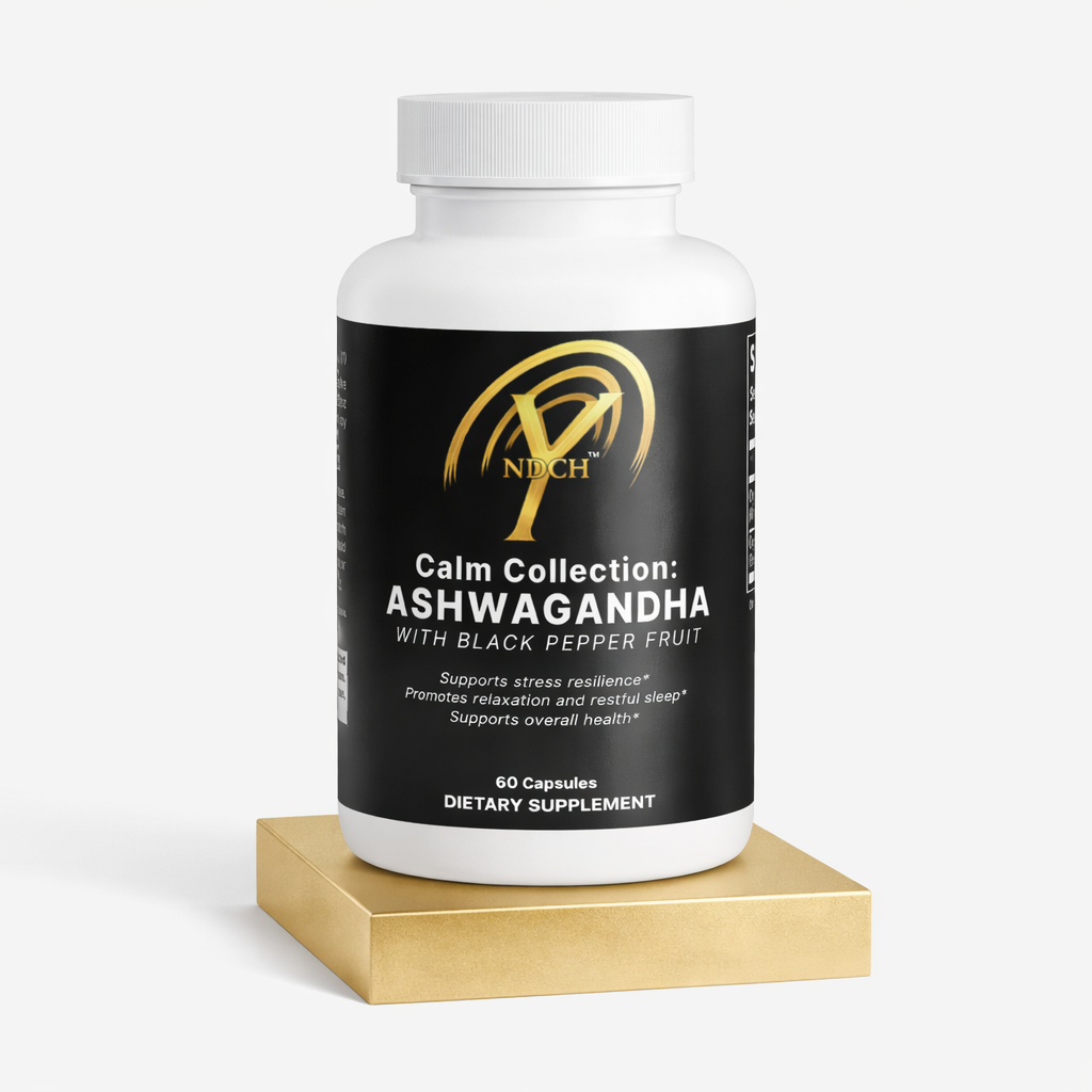NDCH Ashwagandha KSM-66 with Black Pepper capsules bottle - physician-curated stress relief supplement