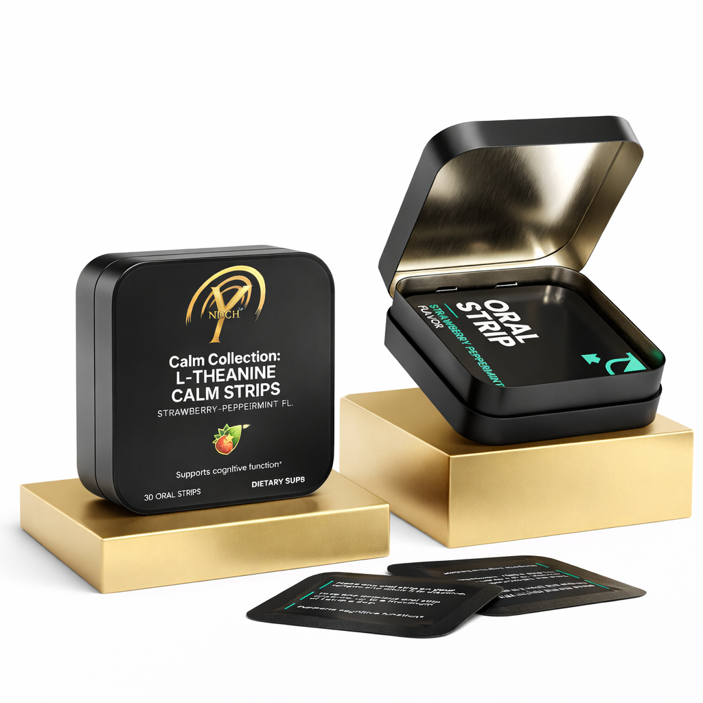 NDCH L-Theanine Calm Strips open tin with oral dissolving strip packets