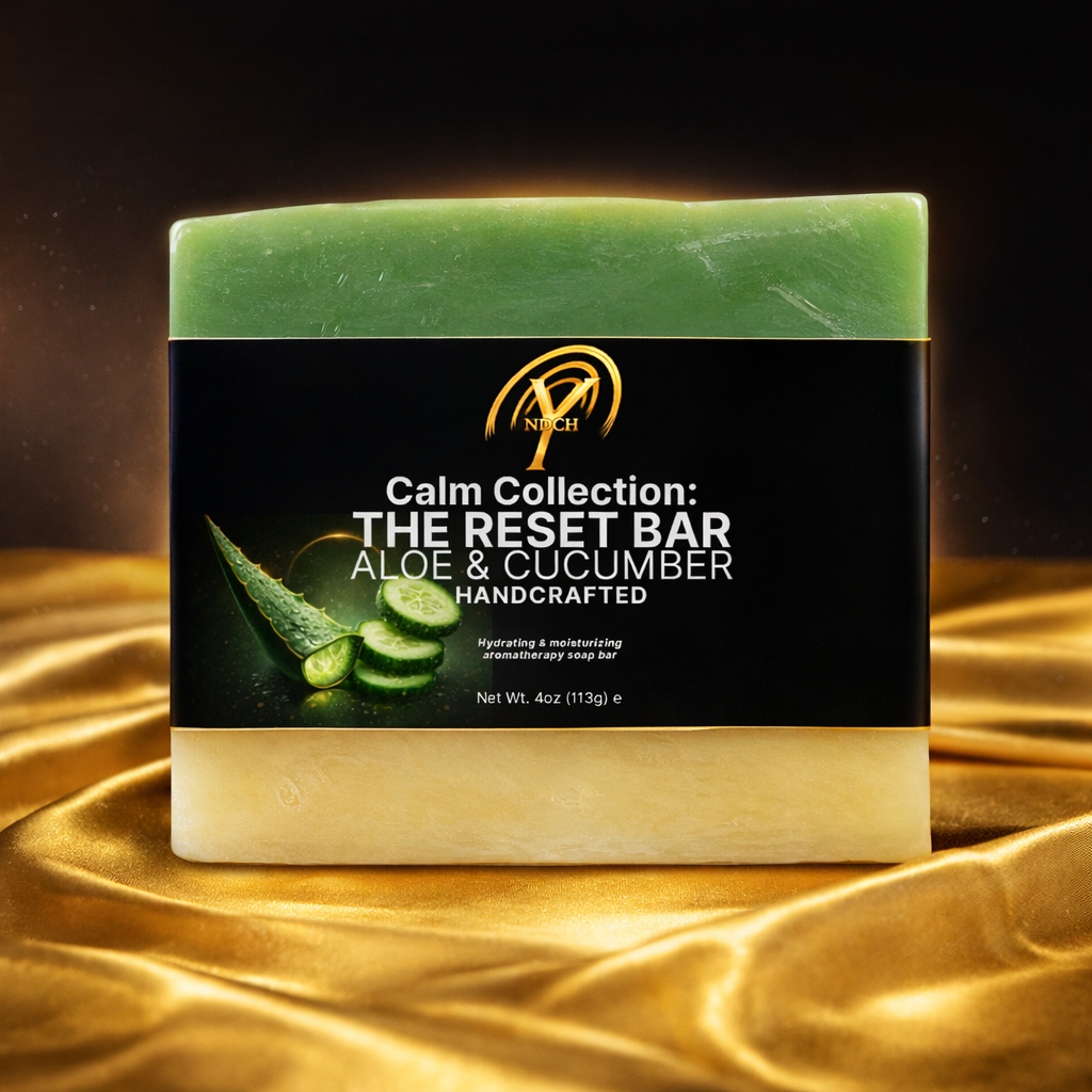 NDCH™ Calm Collection The Reset Bar aloe and cucumber handcrafted soap bar gilded top view
