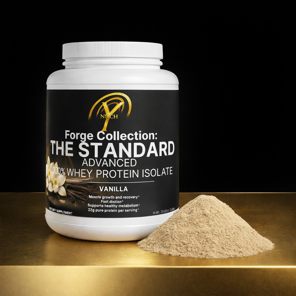 NDCH whey protein isolate vanilla powder with bottle clean protein supplement