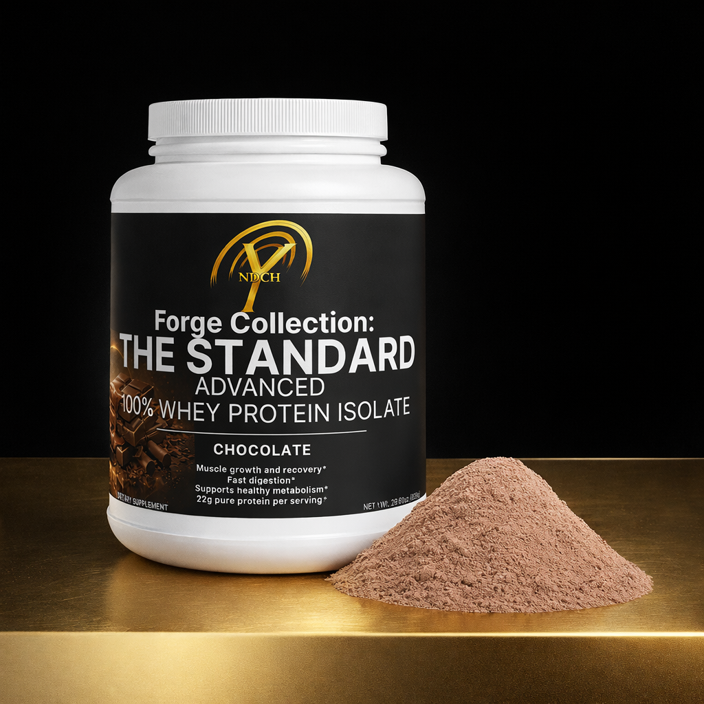 NDCH whey protein isolate chocolate powder with bottle clean protein supplement